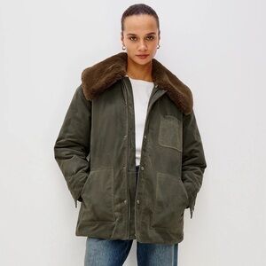 Rails Olive Green Field Jacket with Brown Faux-Shearling Collar